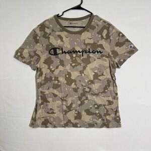 Champion‎ T shirt Men's Large Camo Spellout Brand Embroidered Emblem on Sleeve